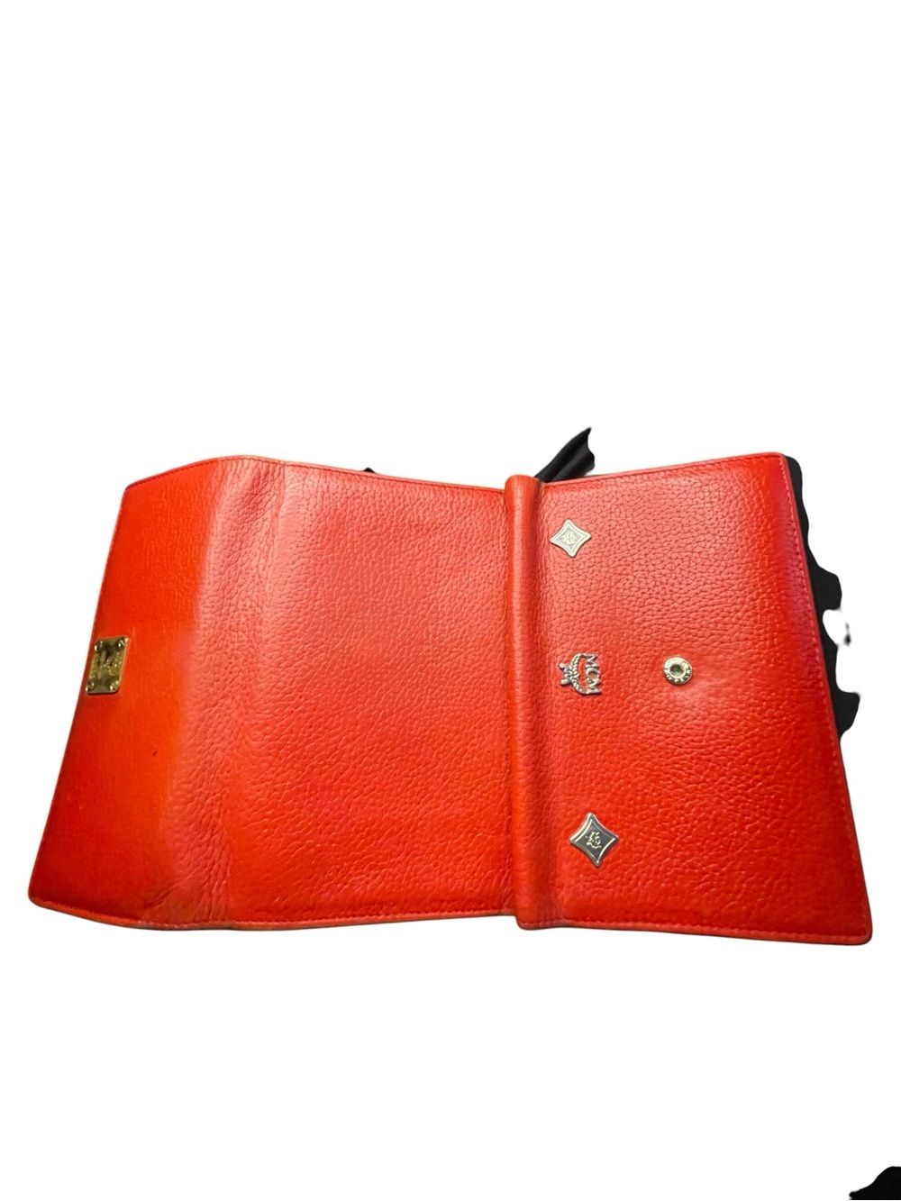 Authentic Vintage MCM Red Pebbled Leather Studded Trifold Wallet – Gold Hardware - Picture 9 of 9